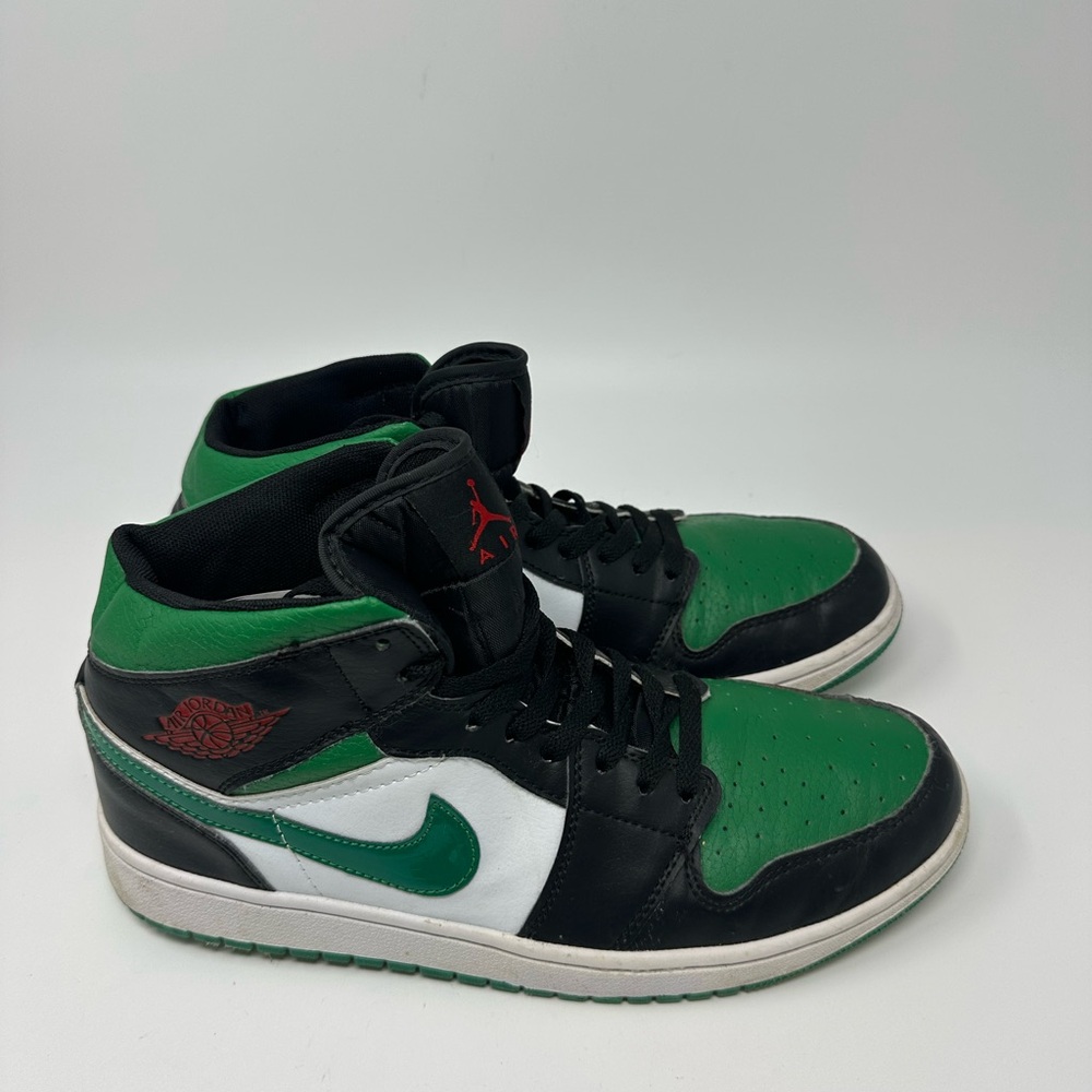 Air Jordan 1 Mid Shoe Black and Green Nike Men's size 10.5 - Picture 2 of 15